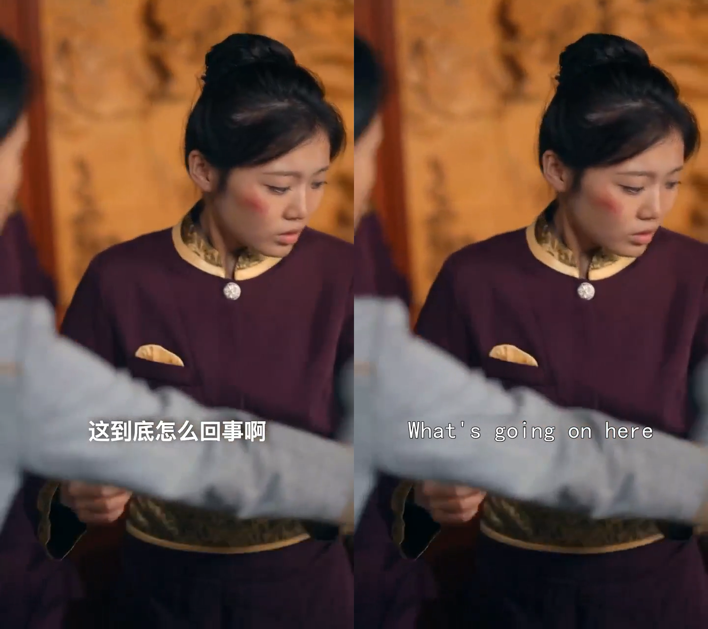 Left chart: Original Chinese short video; Right chart: The processed output video has English subtitles and English dubbing.