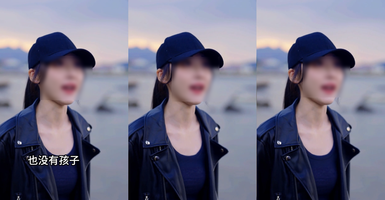 From left to right: original video; subtitle erasing effect by using the standard edition; subtitle erasing effect by using the refined edition